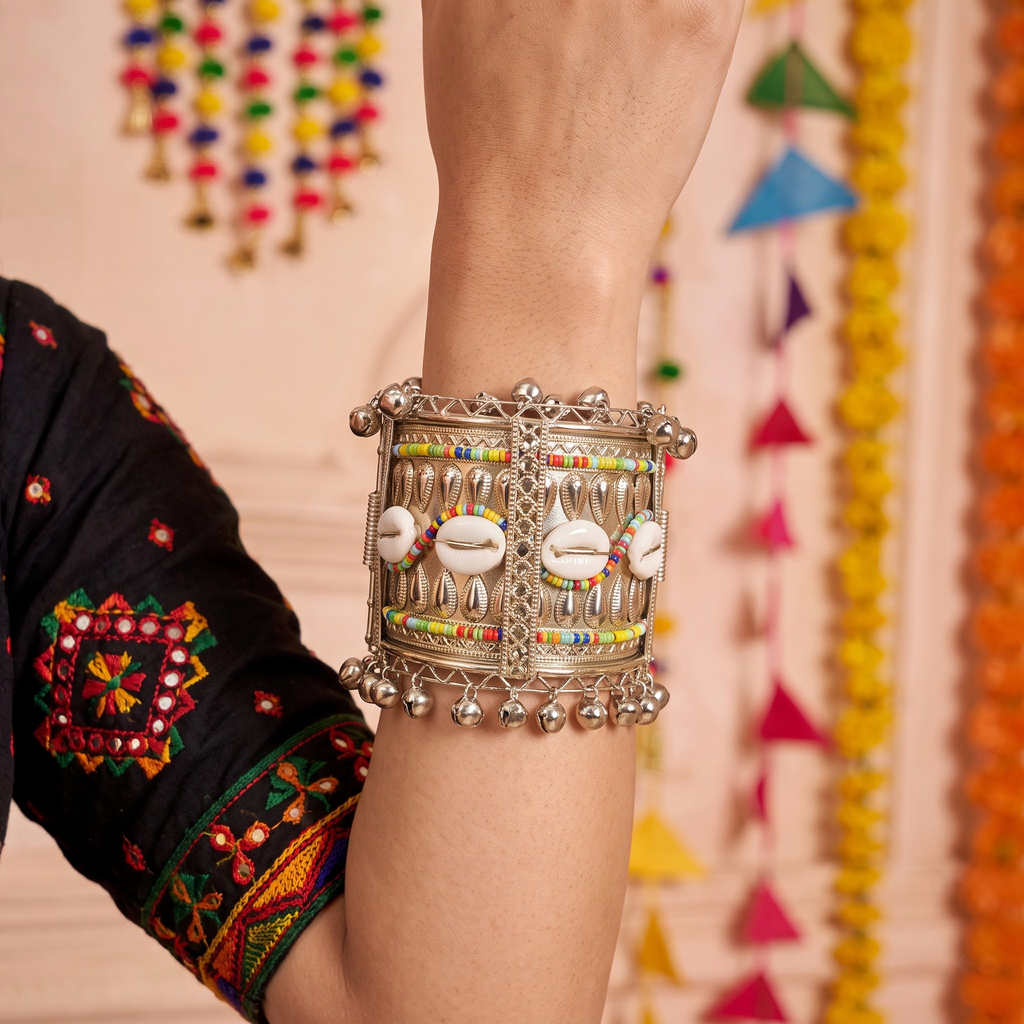Desi Drama Cowrie & Ghungroo Broad Cuff