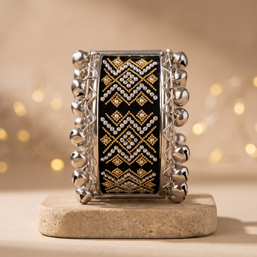 Desi Drama Geometric Bead & Ghungroo Broad Cuff