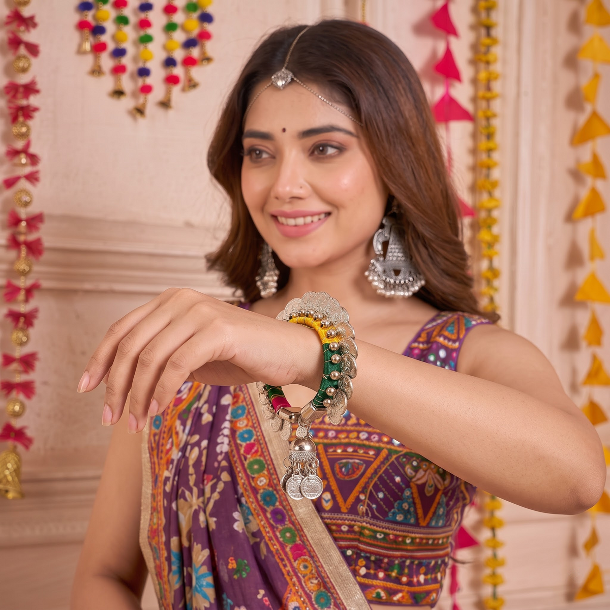 Desi-Drip Coin & Ghungroo Silk Bangle