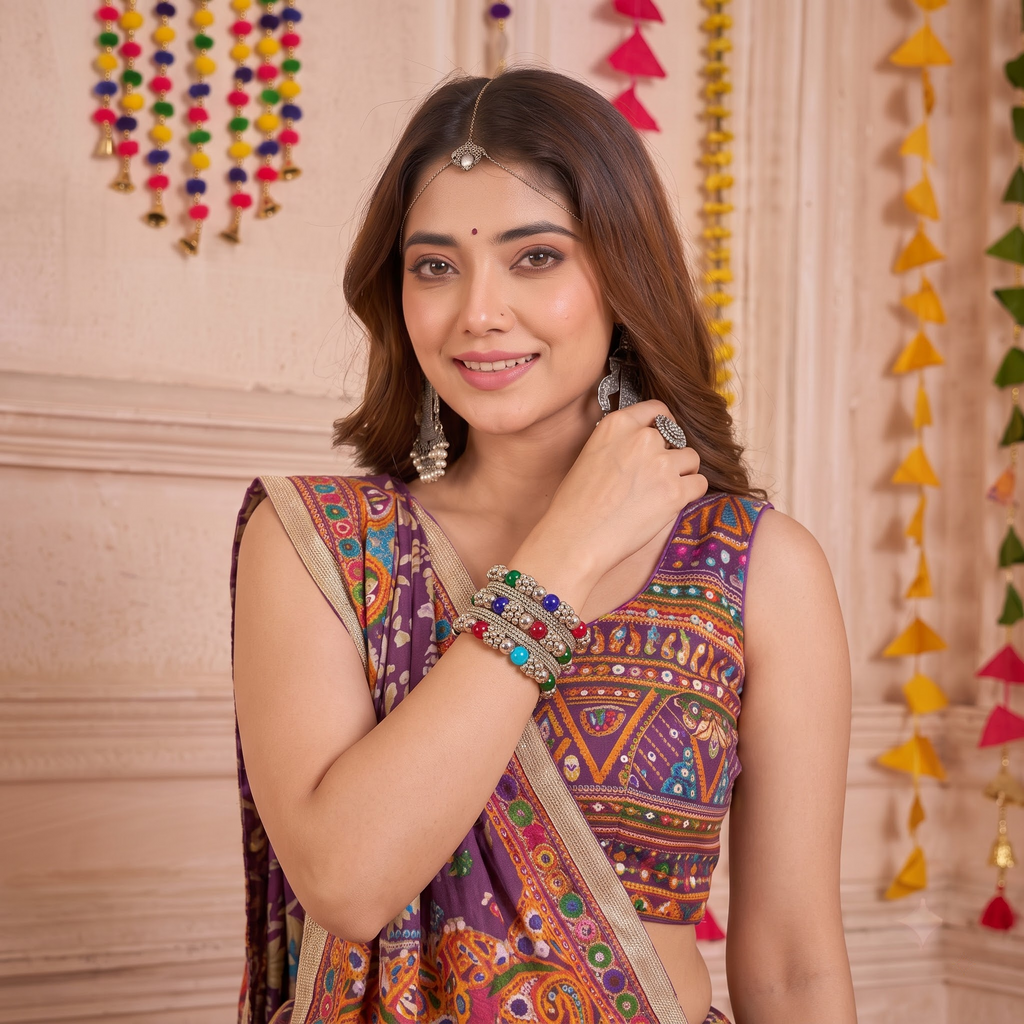 Full-To-Desi Faceted Bead Stacked Kada Set.