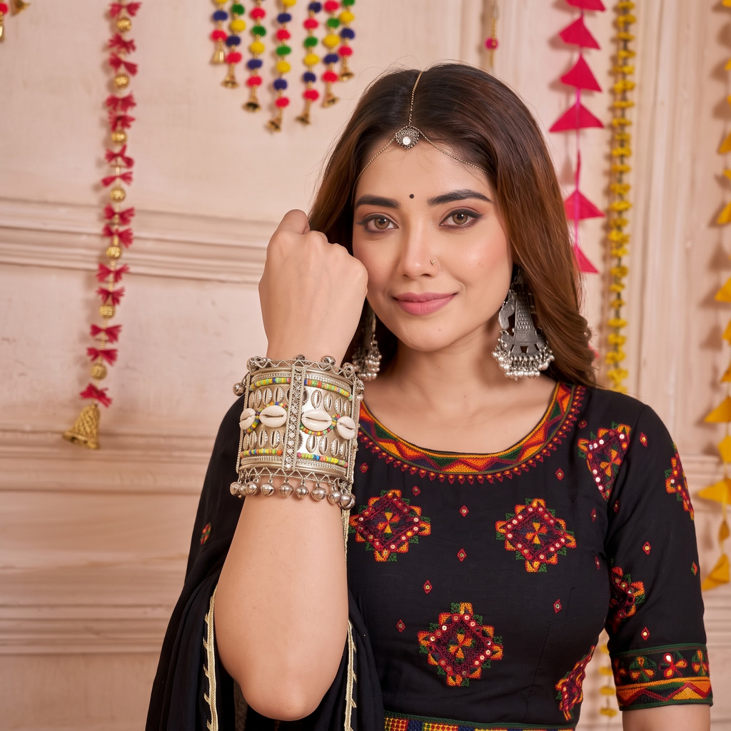 Desi Drama Cowrie & Ghungroo Broad Cuff