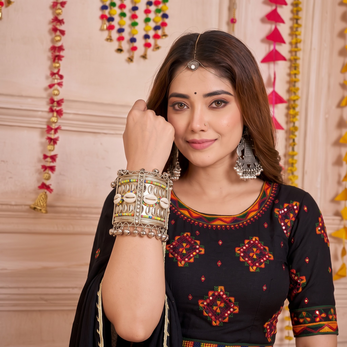 Desi Drama Cowrie & Ghungroo Broad Cuff